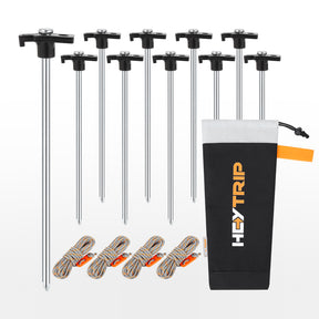 HEYTRIP® 12Inch Heavy Duty Tent Stakes with 13ft Reflective Guy Lines