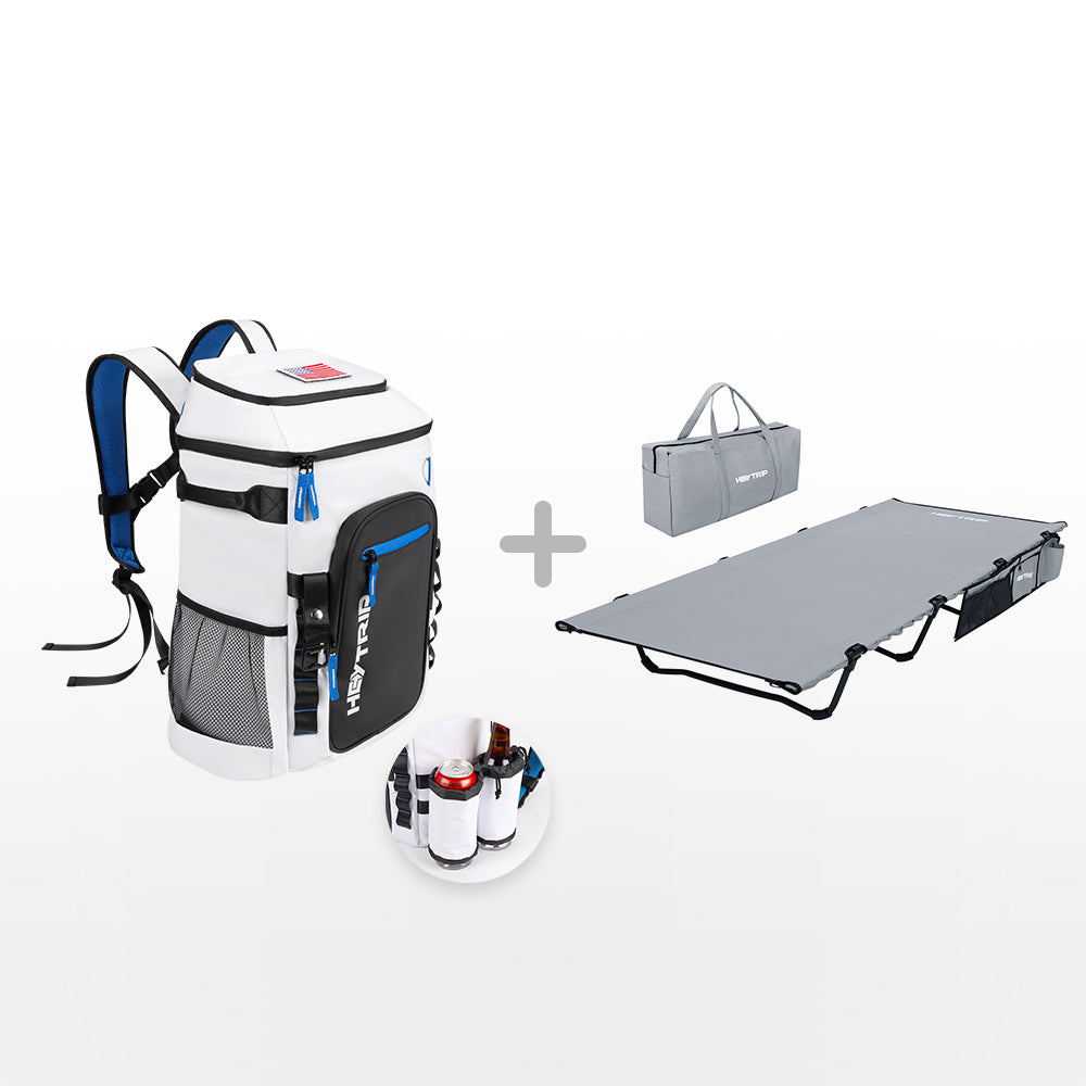 White Cooler Backpack & Camping Cot