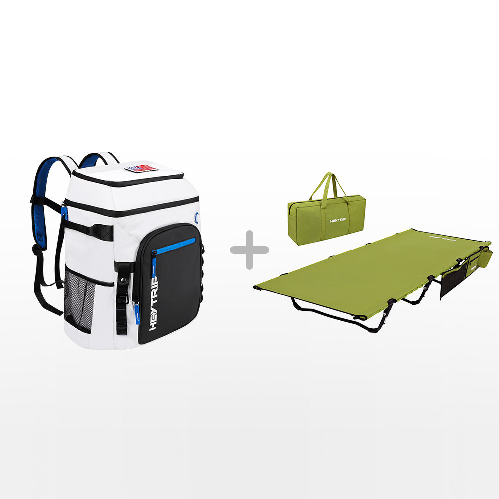 White Cooler Backpack & Camping Cot
